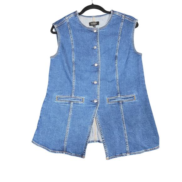 Talbots Jackets & Blazers - Talbots Vest Womens 4 Blue Denim Button Front Longline Sleeveless Collarless